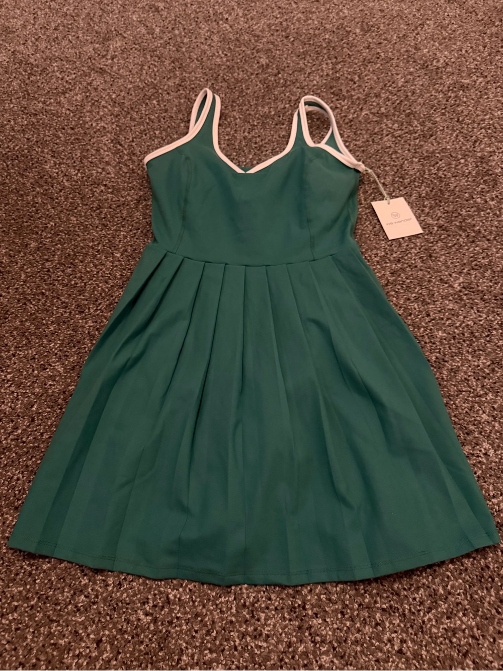 Wander Emerald Green Pleated Mini Dress with White Trim